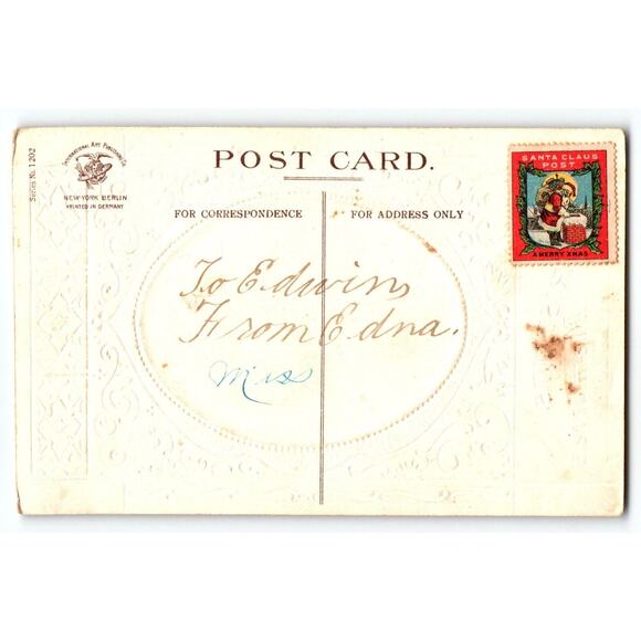 Christmas Madonna Baby Jesus Postcard Religious Germany With Santa Claus Stamp - Picture 2 of 2